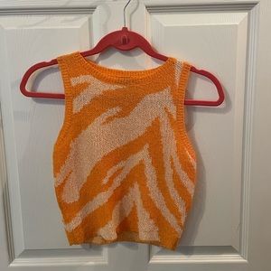 Orange and white zebra print tank top